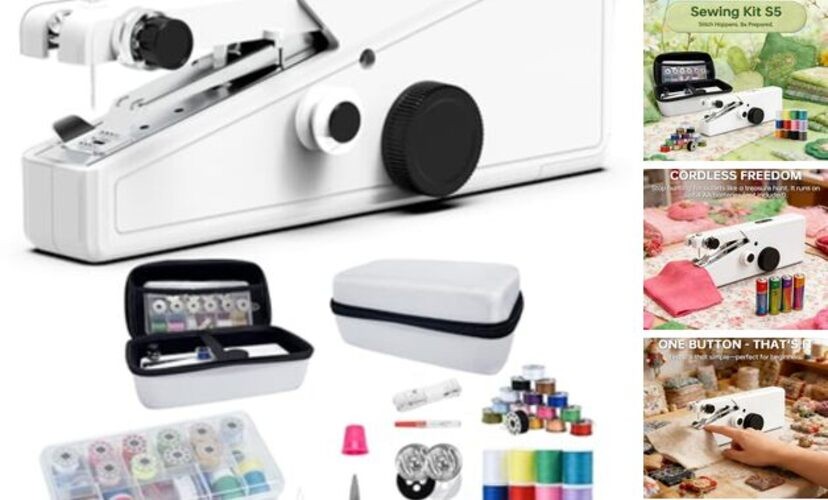 Handheld Sewing Machine For Beginners, Mini Sewing Machine Portable, Easy White