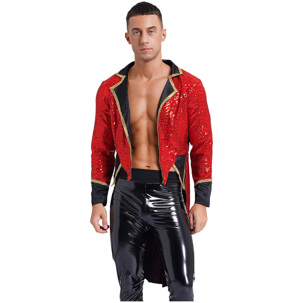 Men's Circus Ringmaster Costume Sequins Tailcoat Blazer Long Sleeve Jackets