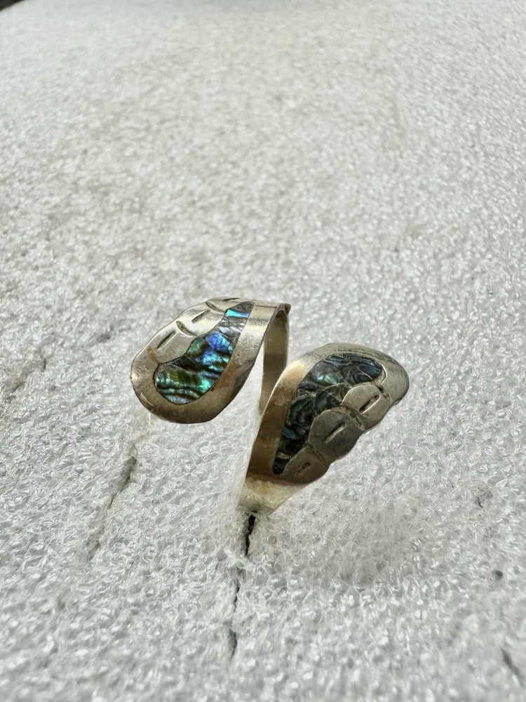 Vtg Silver ALPACA Mexico Turtle Fetish Adjustable Bypass Ring