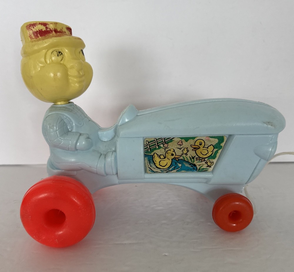 Empire Tractor Farmer Bobble Head Pull Toy Blow Mold Original Pull String Rare