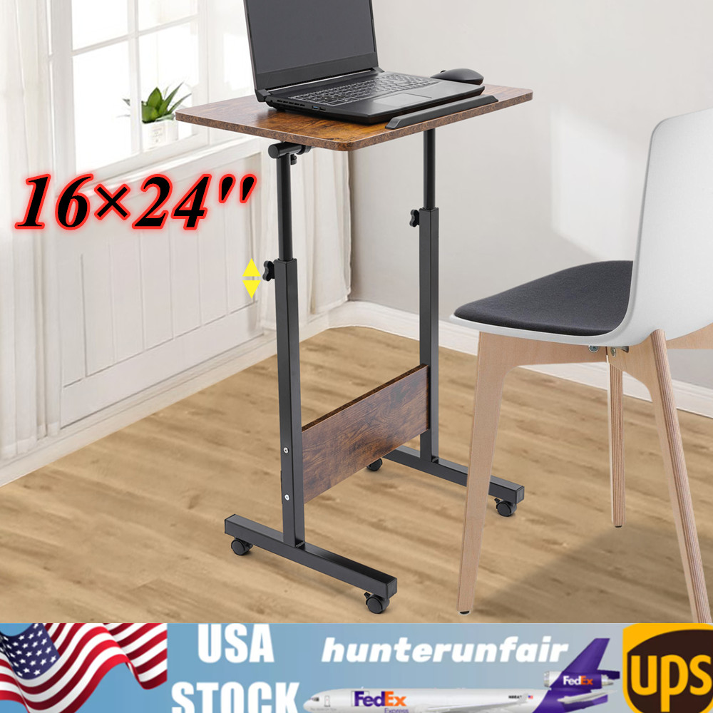Mobile Workstation Standing Desk Rolling Laptop Desk Adjustable Height Brown
