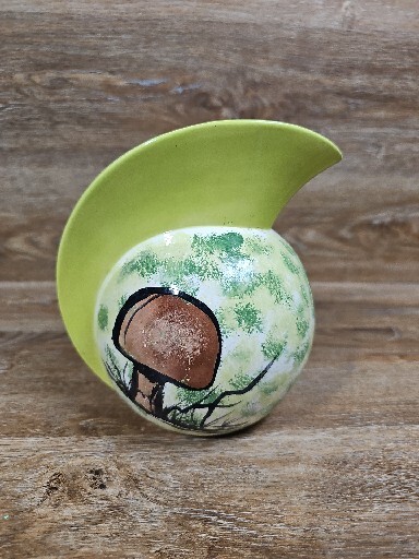 Retro Ceramic Colored Painted Mushroom Pitcher Pottery Signed MCM