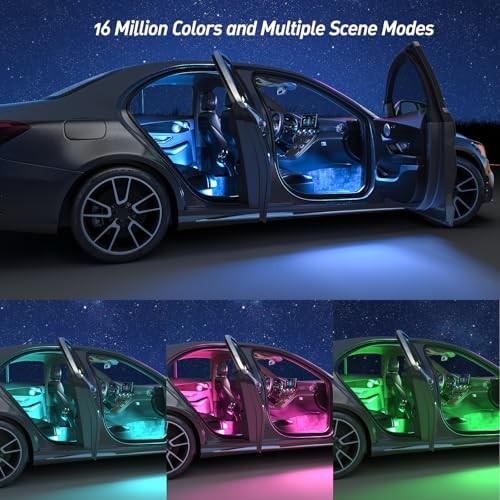 Honalia Car LED Lights Interior, Ambient APP Control 4-Lines Cigarette Lighter