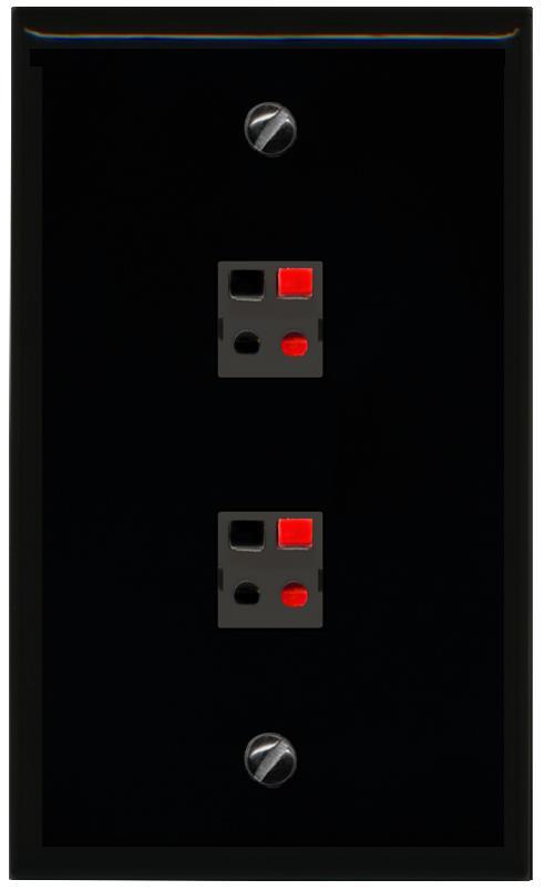 RiteAV 2 Port Speaker Wire Plug Jack Wall Plate - Flat [Black/Black]