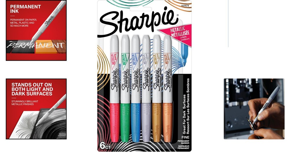 Sharpie Metallic Permanent Markers - 6 Count, Fine Point for Creative Expression