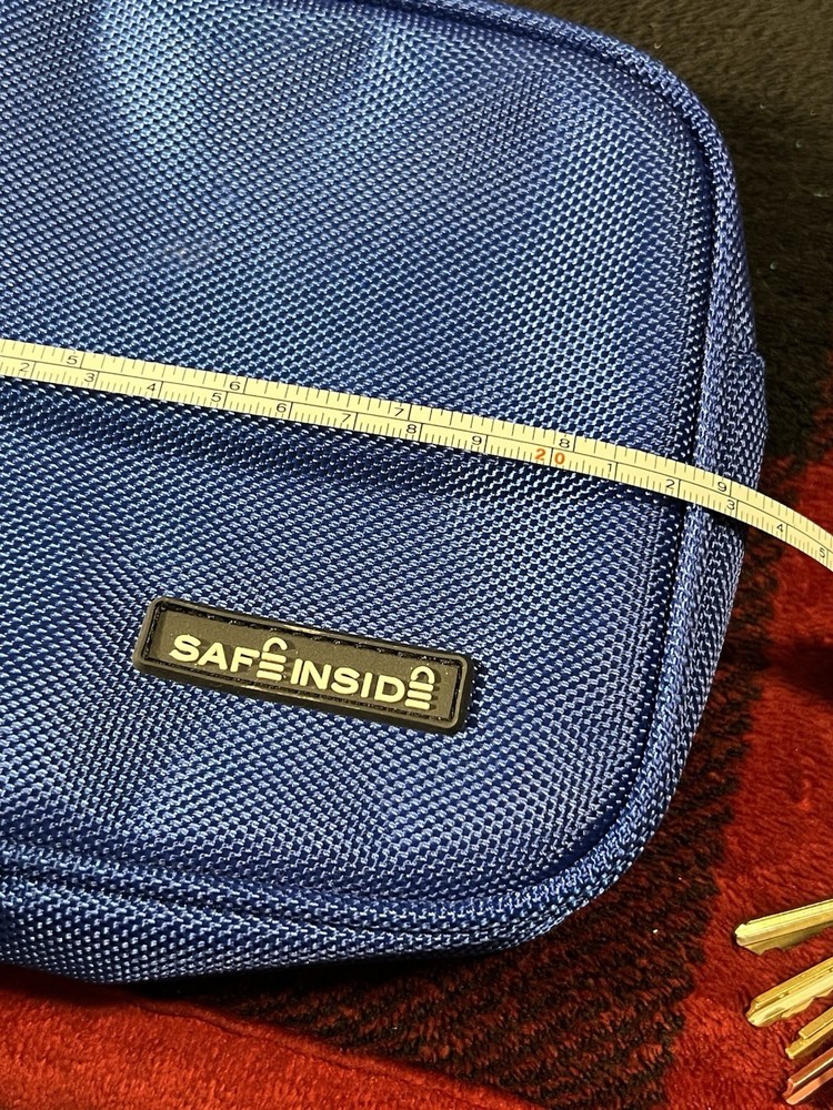 Never used/set, Safe Inside Locking Privacy Pouch Combination Lock w/Tether Blue