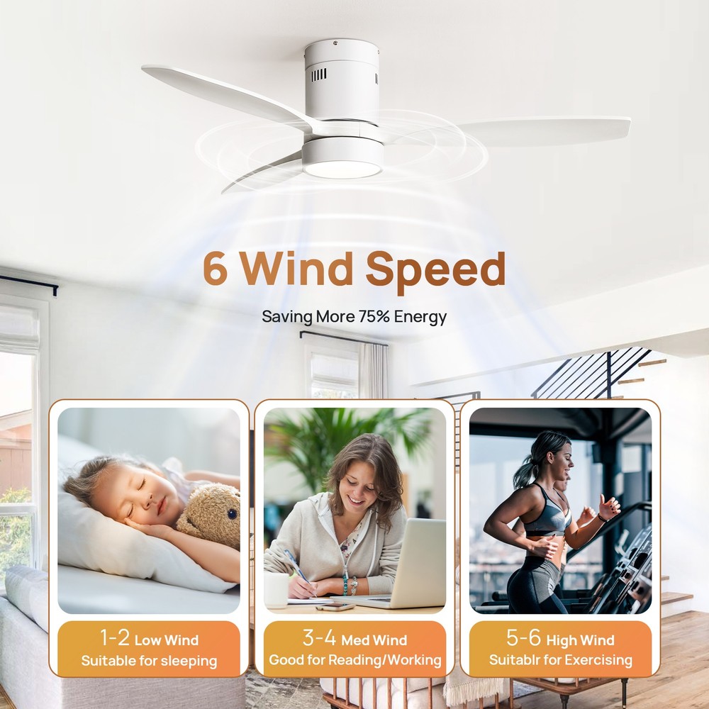 Modern Bedroom Ceiling Fan With Remote & Solid Wood Blades & Reversible DC Motor