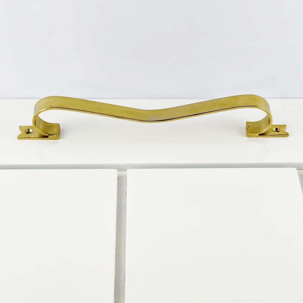 2 large D PULL 12" handle heavy ribbon solid heavy brass old style kitchen GRAB