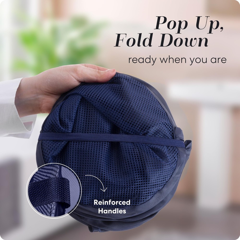 Collapsible Mesh Foldable Hamper 14" x 14' x 24" Navy Blue
