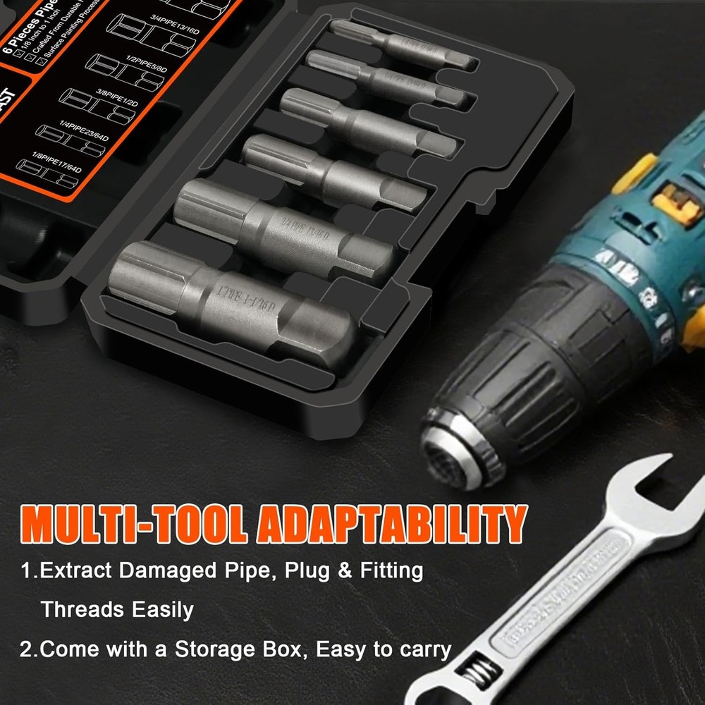 Pipe Extractor Set, Heavy Duty 6pcs Size-Marked Broken 6PCS, Black