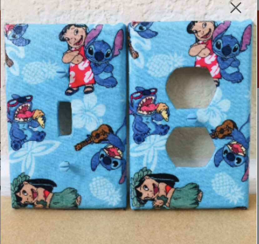Assorted Lilo & Stitch Hawaiian Handmade Fabric Switch Plate Covers Set.