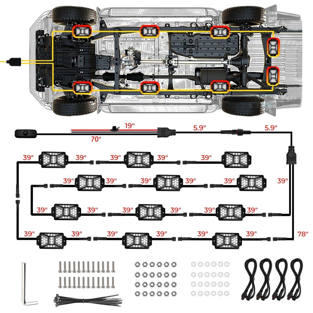 12 Pods Pure White LED Rock Lights Kit with Switch Wiring Harness,6500K 324 L...
