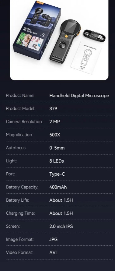 Folding Digital Microscope - Handheld Portable Magnifier With 2" IPS Screen,...