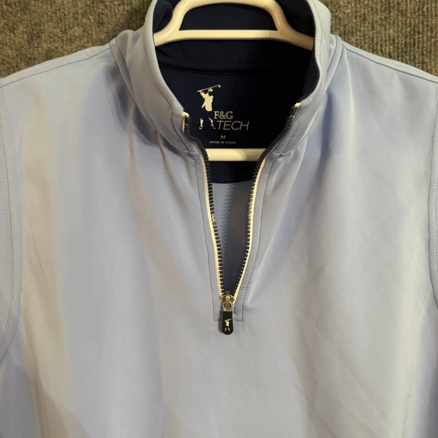 F&G Tech Mens Golf Vest Light Blue Quarter Zip Performance Pullover Medium