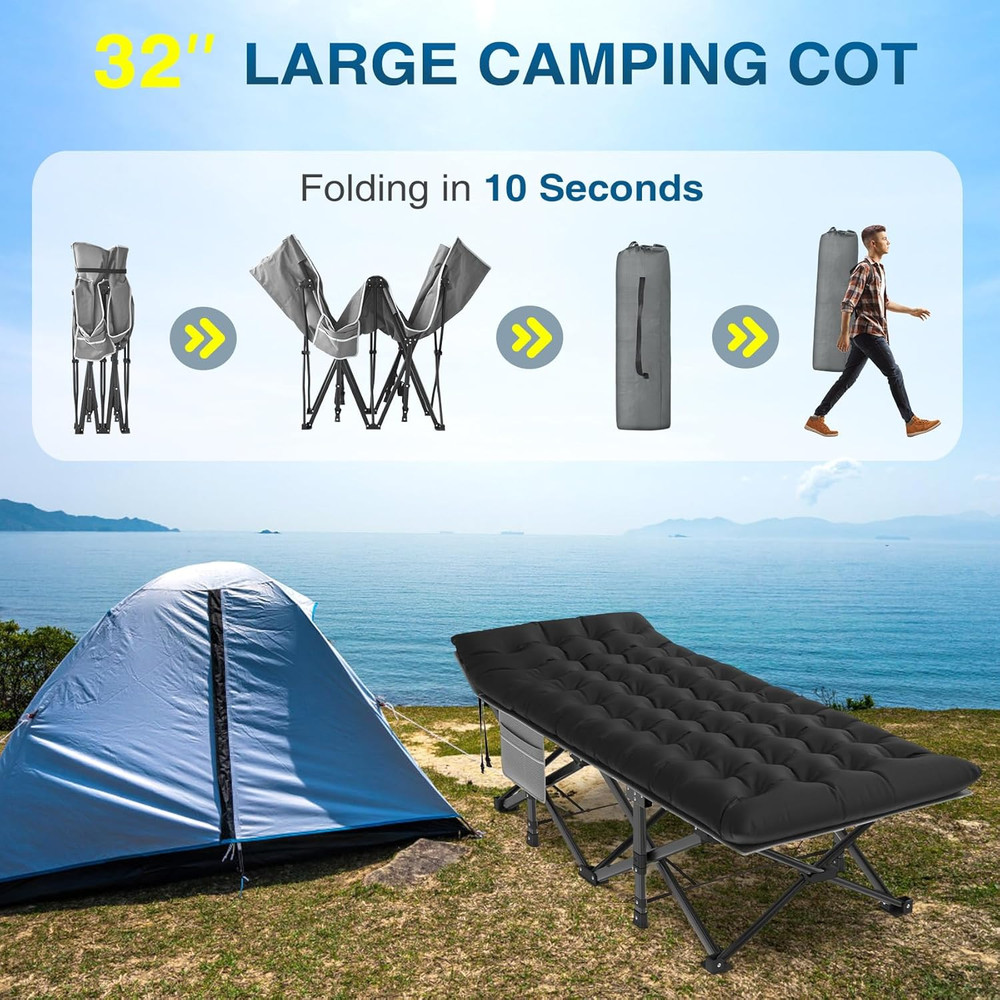 Oversized XXL Folding Camping Cot, Heavy Duty Sleeping Cot for Adults with Mattr