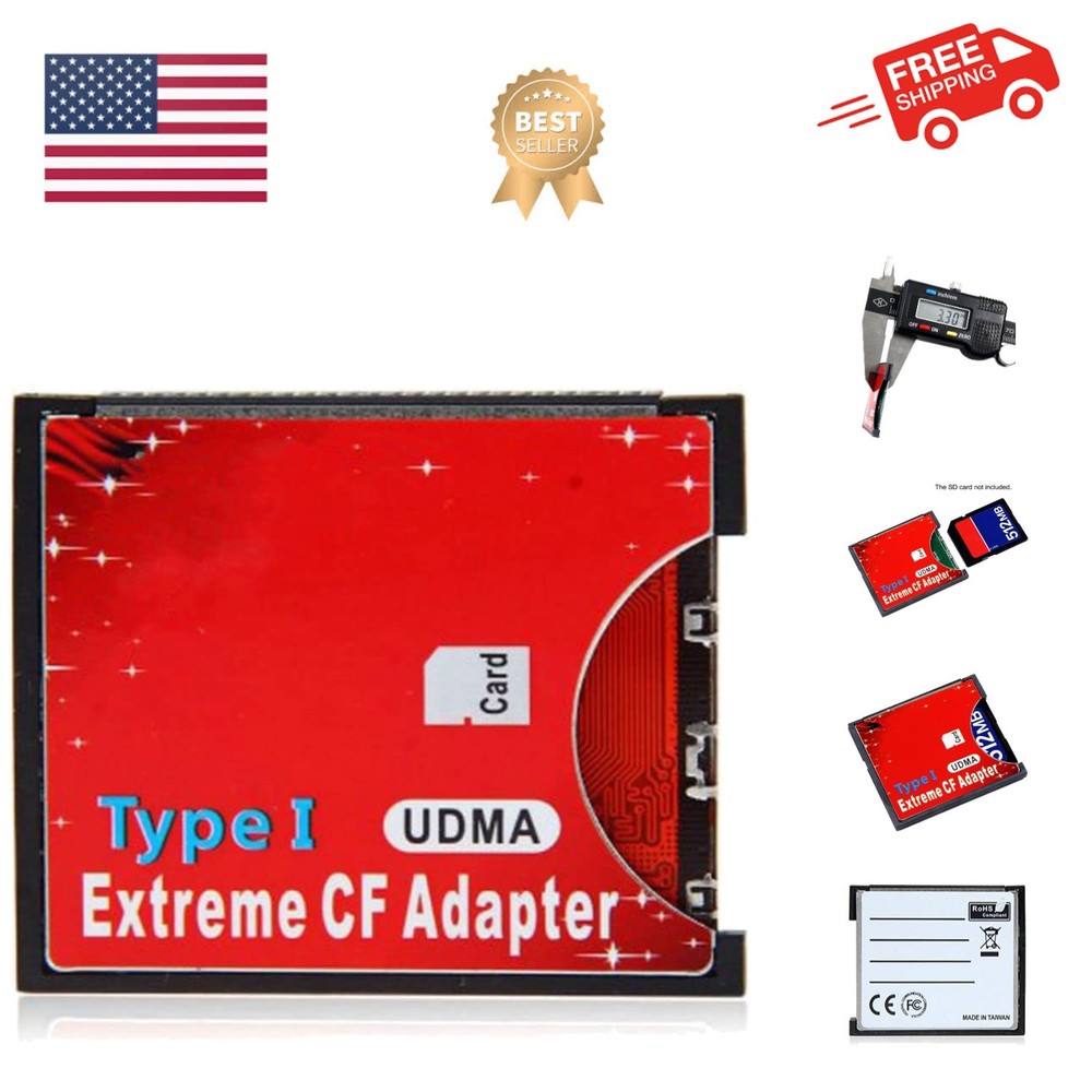 SD SDHC SDXC to CF Type I Compact Flash Memory Card Adapter Reader Support16/...