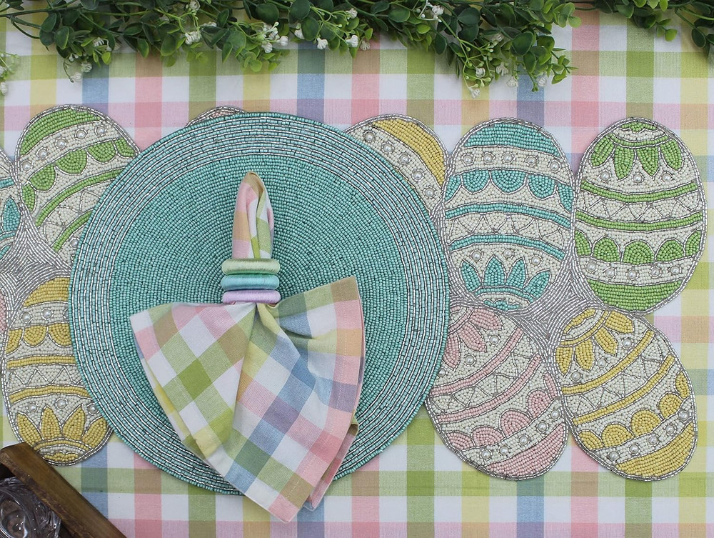 Happy Hunting Handmade Beaded Table Runner - Spring Easter Eggs Bunny Rabbit - L