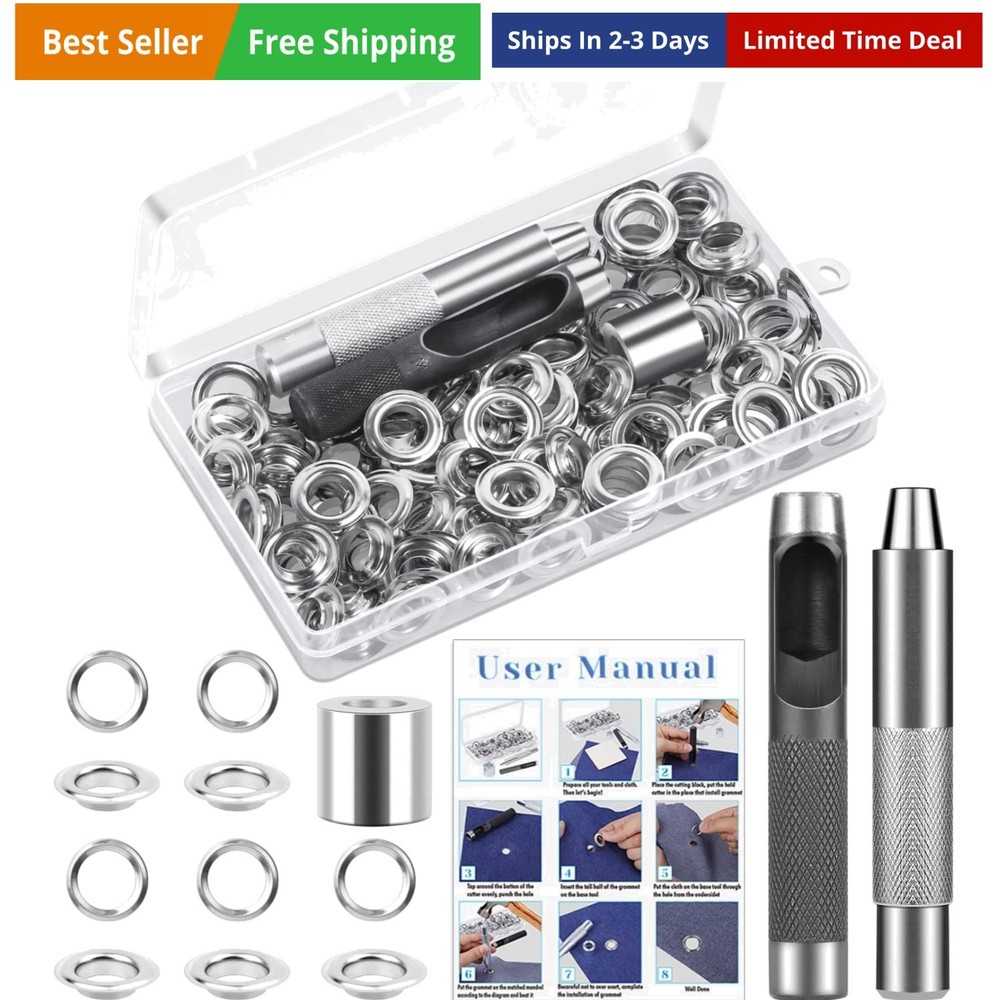 120 Sets Grommet Tool Kit 1/2 Inch, Grommet Eyelets Kit with Setting Tools an...