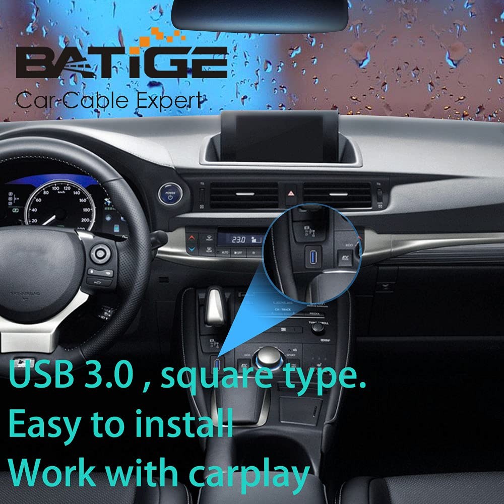 BATIGE Square Single Port USB 3.0 Panel Flush Mount Extension 1ft, Black