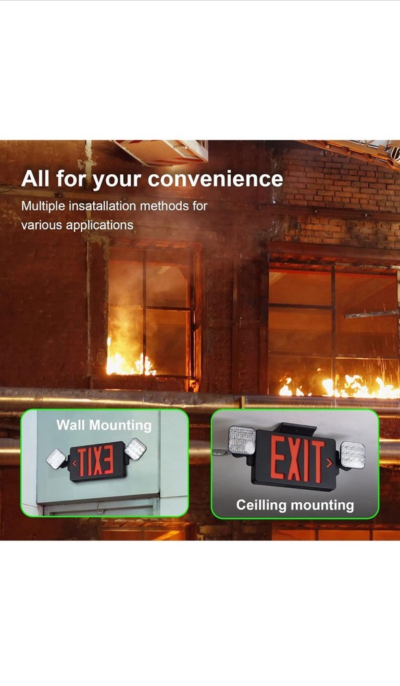 2 PACK TANLUX Black Exit Sign with Emergency Lights, LED Emergency Exit Light