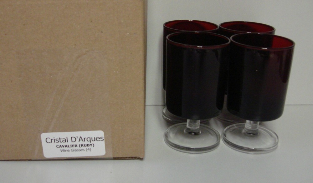 Cristal D' Arques CAVALIER (RUBY) Wine Glasses  SET OF FOUR   MINT IN BOX