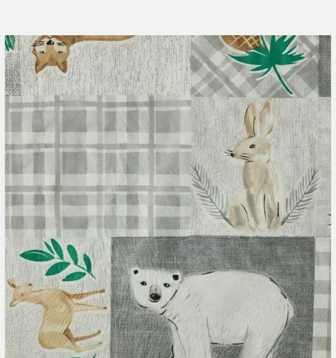 Holiday Time Critter Tile Patchwork Vinyl Tablecloth 60 x 102 In Rectangle PEVA