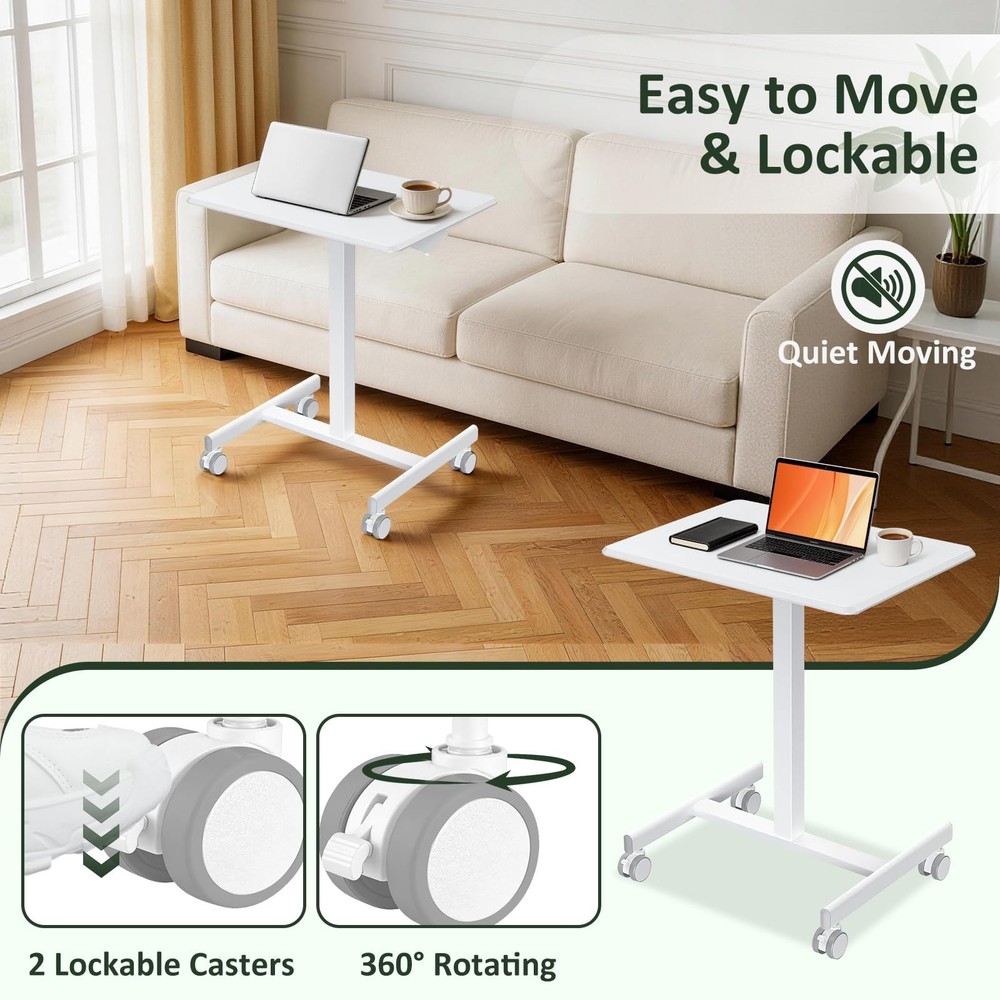 Mobile Standing Desk Adjustable Height, Rolling Sit-Stand Laptop Desk with Lo...
