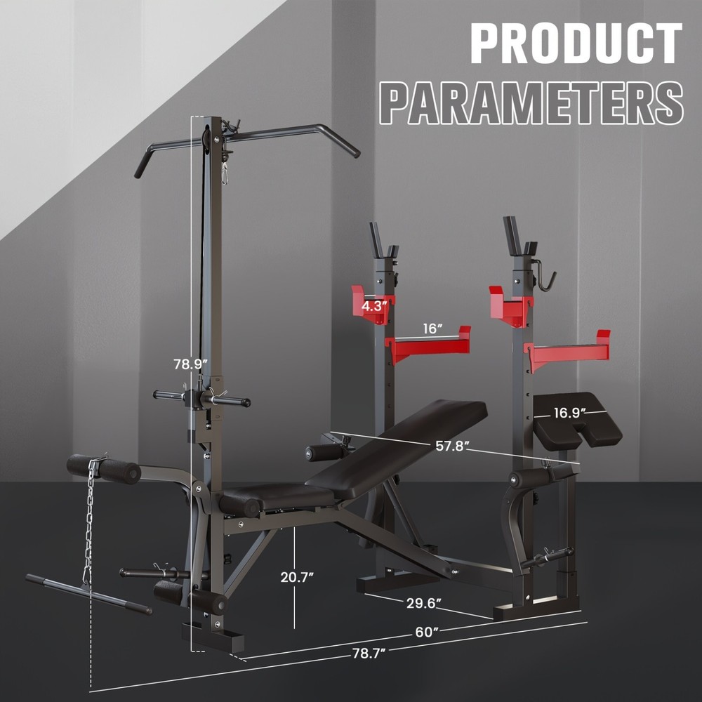 10-in-1 Adjustable Weight Bench Press Set Squat Rack Lat Pulldown 1000lbs Home