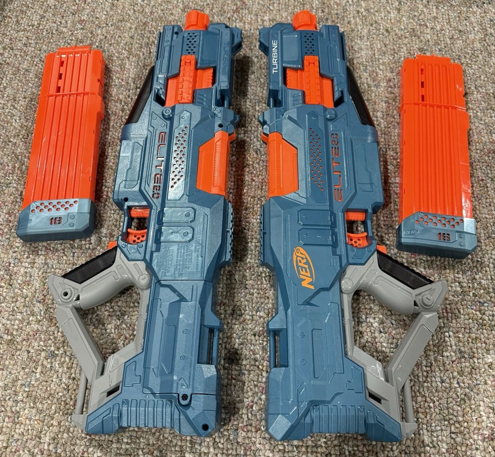 Pair - NERF Elite 2.0 Turbine Motorized Blaster 18 Round Mag