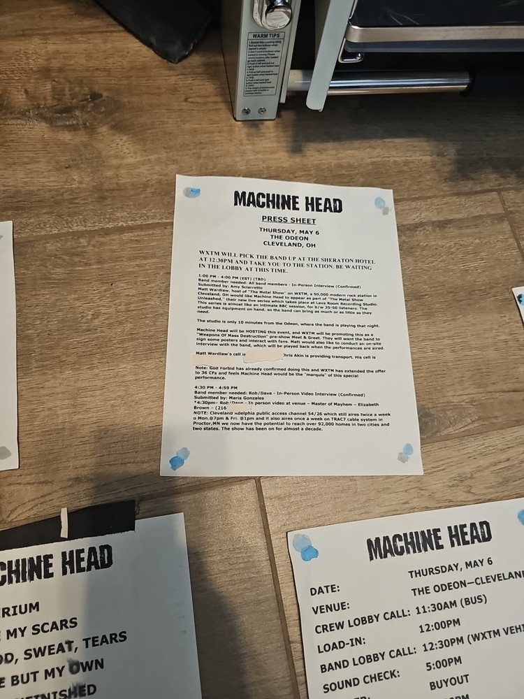 Machine Head Set List Press Sheet 2004 Cleveland May 6th Rare Original Weapons
