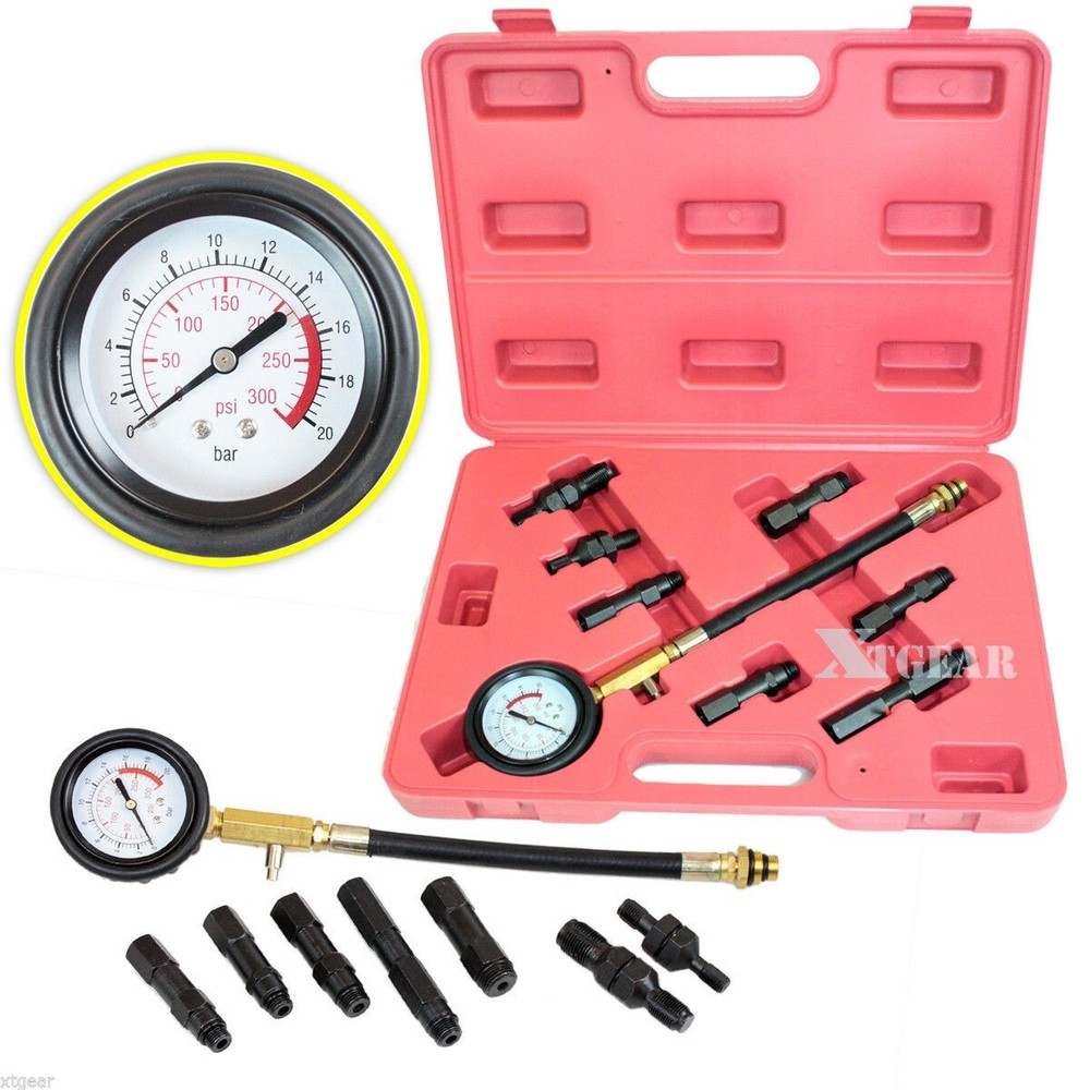 7PC AUTO ENGINE COMPRESSION TESTER W/ 300PSI GAUGE  KIT ADAPTIVE