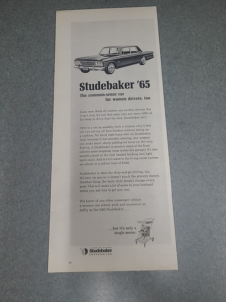 Studebaker '65 Print Ad 1965 5x13 Great To Frame