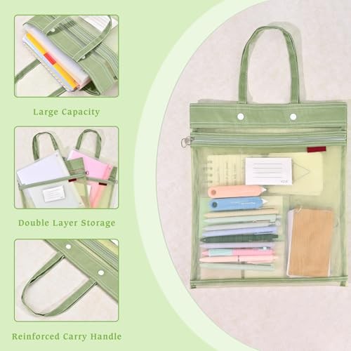 2-Pack Mesh Zipper Pouch Bags with Handles, Double-Layer Nylon Document Green