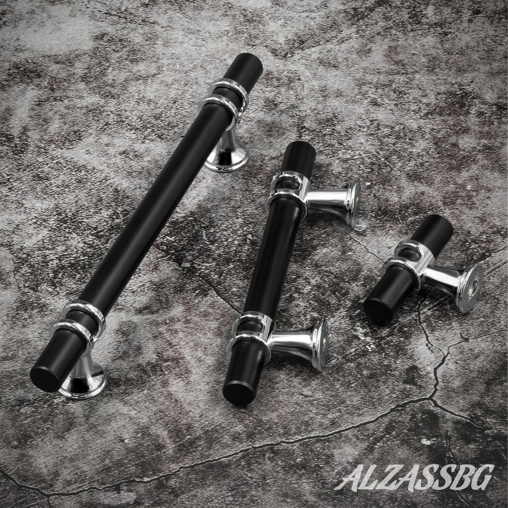 10 Pack Matt Black and Silver Cabinet Pulls 3 Inch76mm Hole Centers Kitchen H...