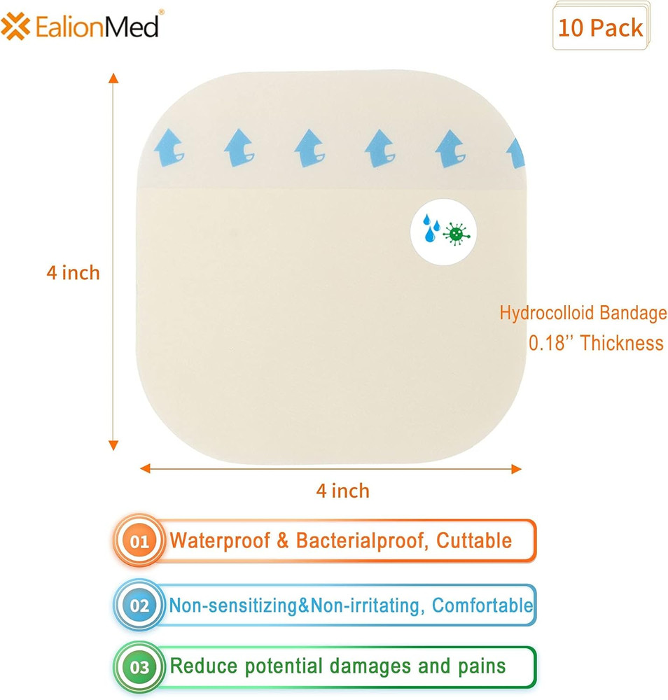 Hydrocolloid Bandage, Hydrocolloid Wound Dressing Thin Type 4'' X 4'' for Light