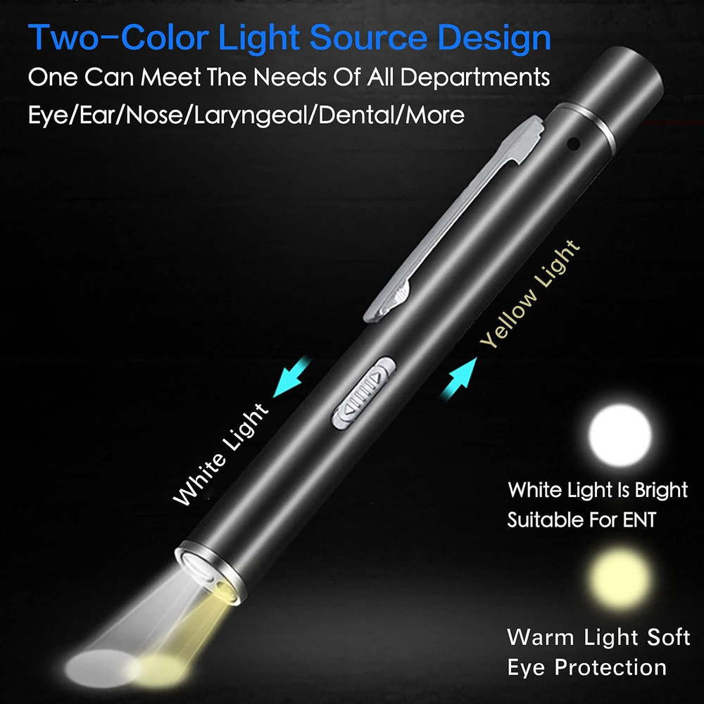 USB Rechargeable Pen Light Black Reusable LED for Students Doctors Nurses with 2