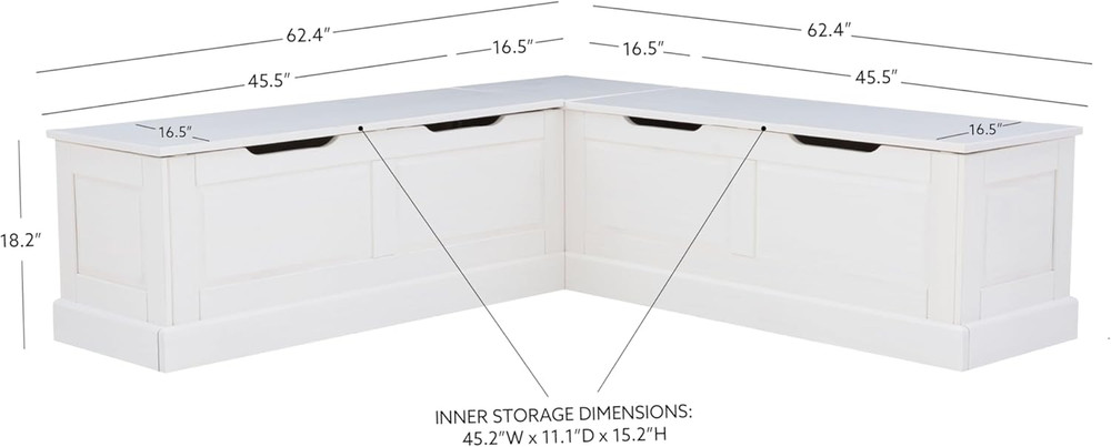 Harris White Solid Pine Backless Nook with Hidden Storage Solution