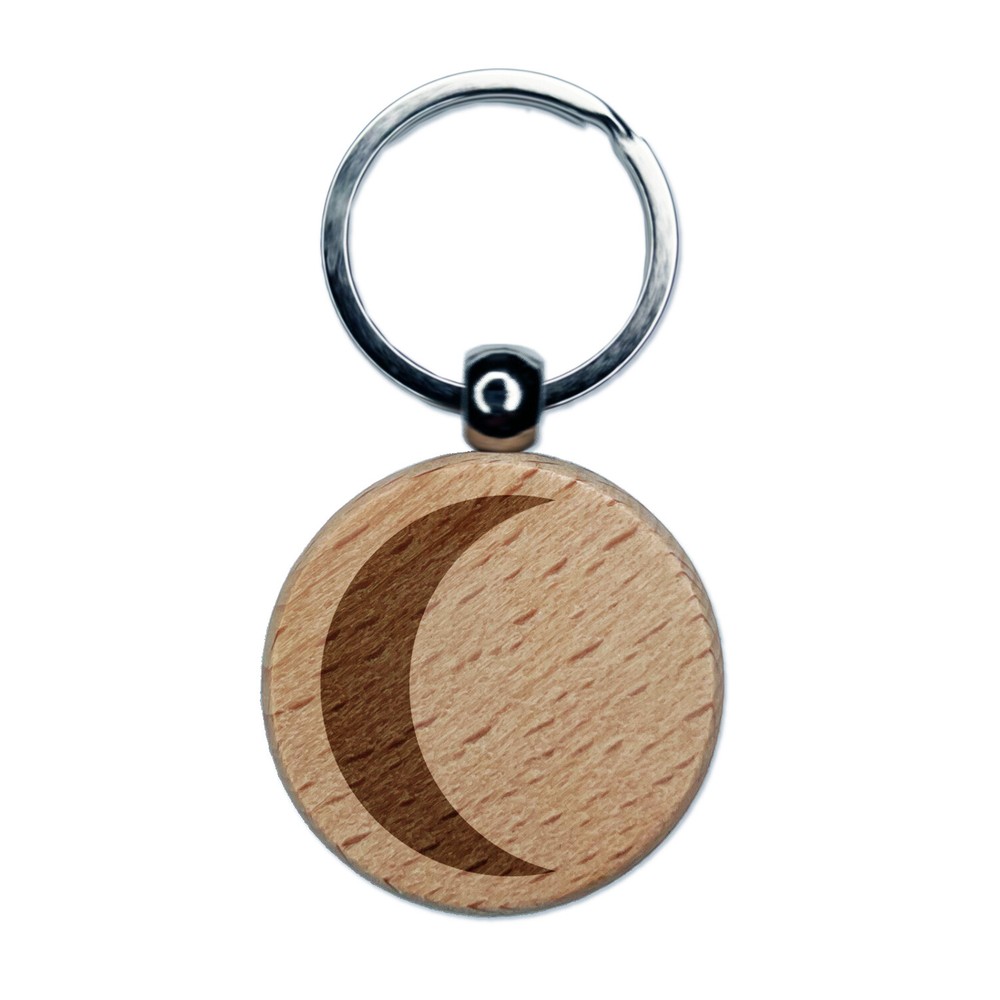 Moon Partial Engraved Wood Round Keychain Tag Charm