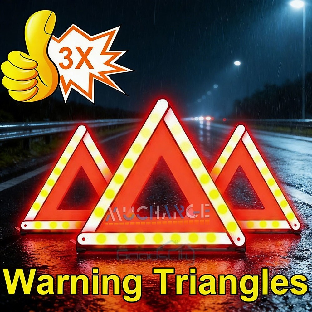 3-PACK Emergency Warning Triangles Safety Triangles DOT Approved Reflective