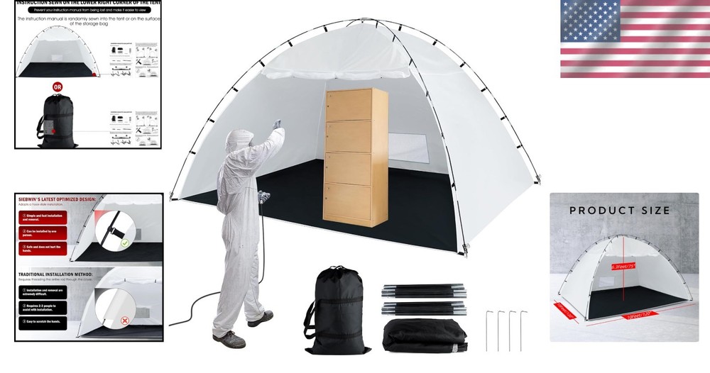 Spacious 10x10 ft Portable Paint Booth Tent with Mesh Screen & Windproof Hooks