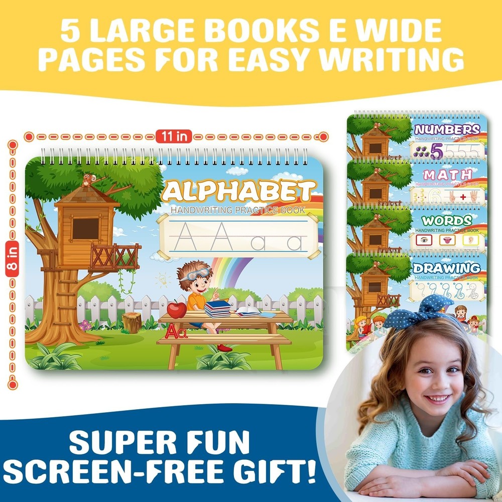 Magic Grooved Writing Practice for Kids, Reusable Grooved Handwriting Practic...
