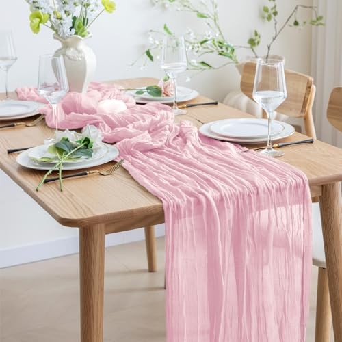2pcs Cheesecloth Table Runner 120 Inches Boho Gauze 2 PACK Blushing Pink
