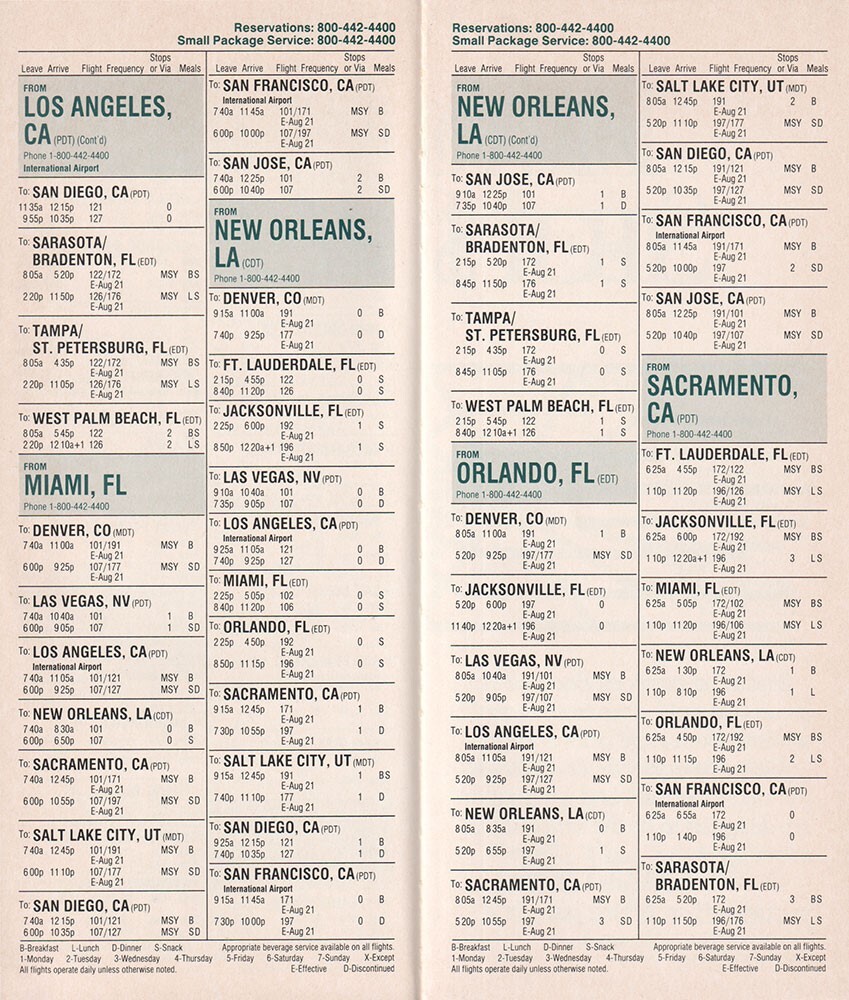 Pride Air timetable 1985/08/01