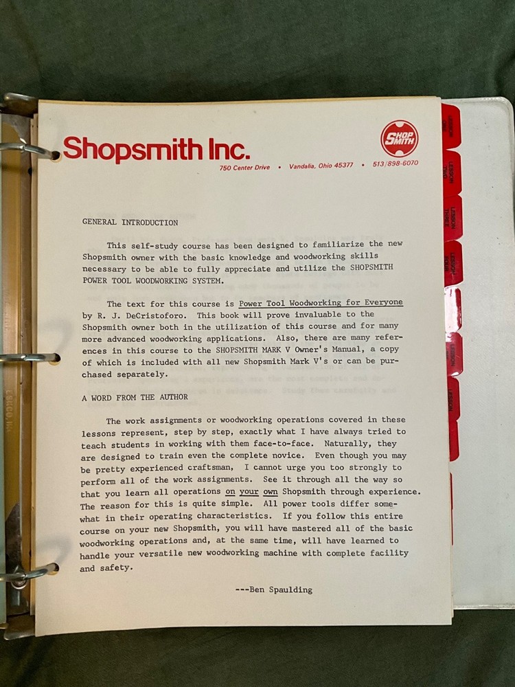 BOOK - Self Study Course for the Shopsmith Power Tool Wood Working System