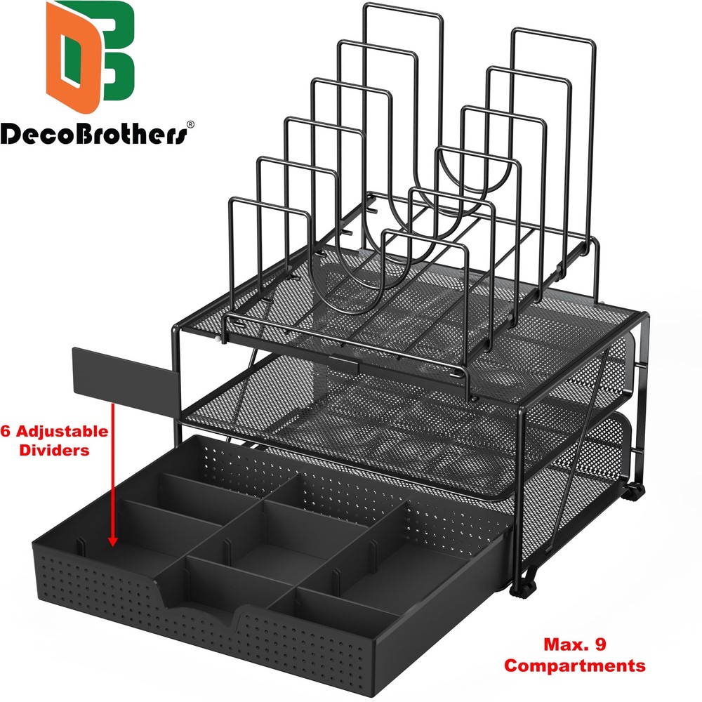 Desktop File Organizer with Double Tray and 5 Folder Stand, Black