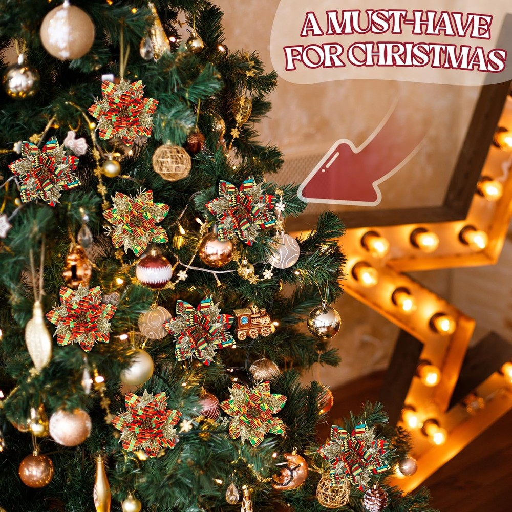 Janinka 15 Pcs Kwanzaa Poinsettia Artificial Flowers with Clips African Ameri...
