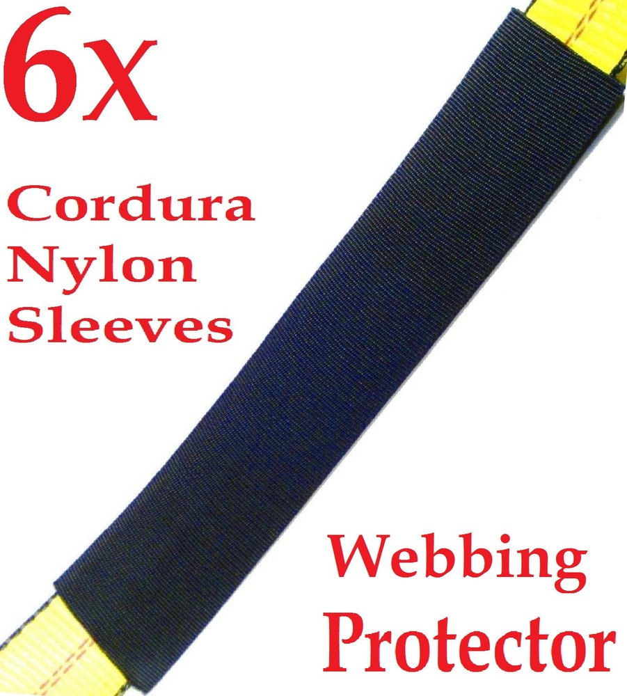 SIX (6x) 12" Sliding Sleeve Webbing Web Protector for 2" Ratchet Tie Down Strap