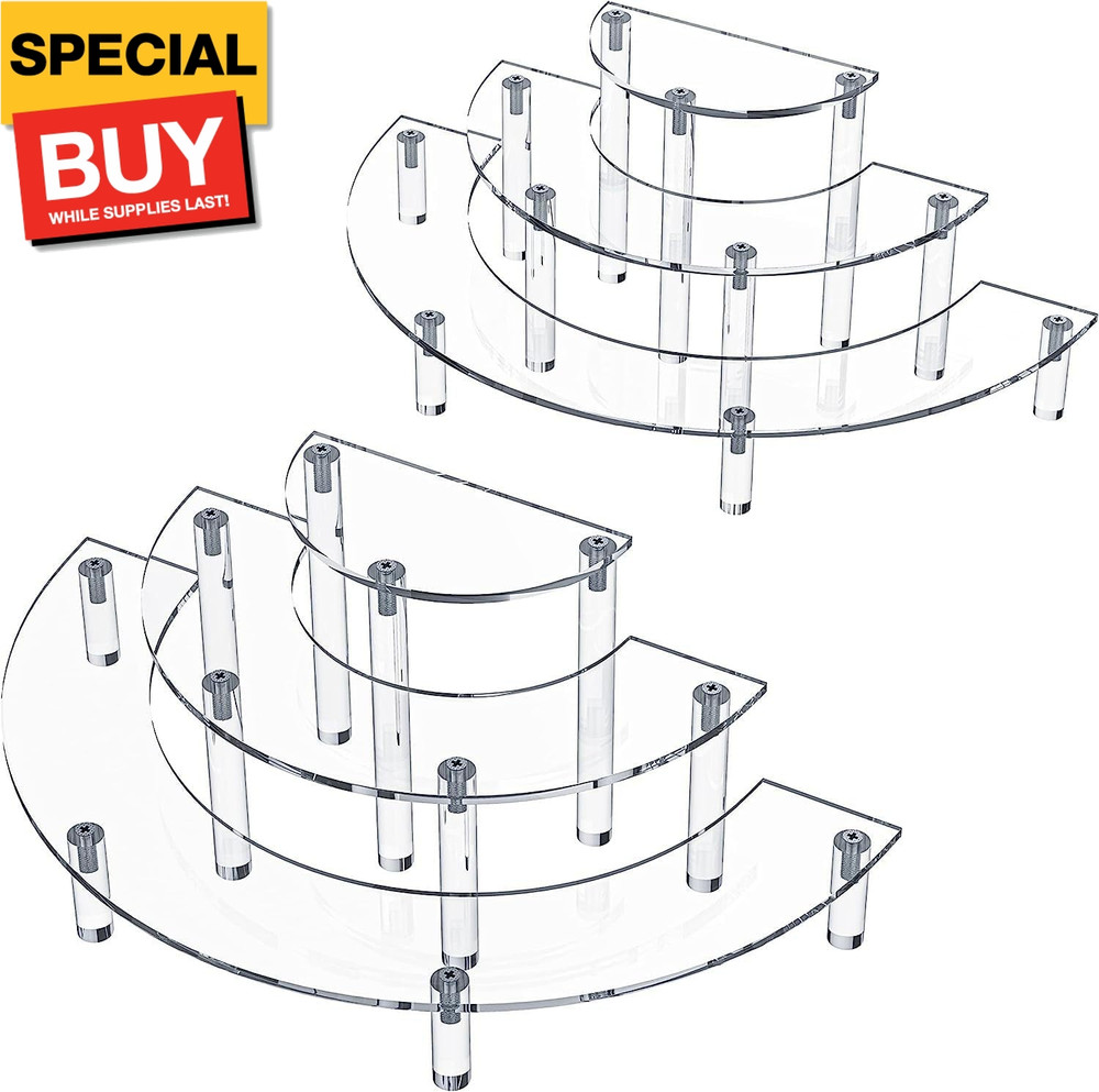 2 Pack 3 Tier Clear Acrylic Display Riser, Half Moon Cupcake Stand, Perfume Orga