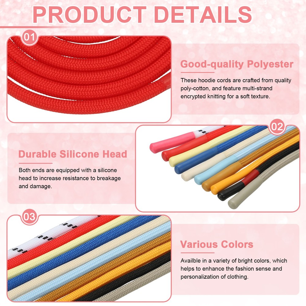 2pcs 53inch Drawstring Cords Hoodie String with Easy Threader Bright Red