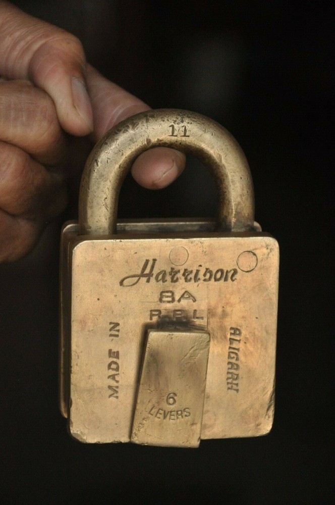 Vintage Brass Square Shape Handcrafted Harrison Brand Solid Heavy Padlock
